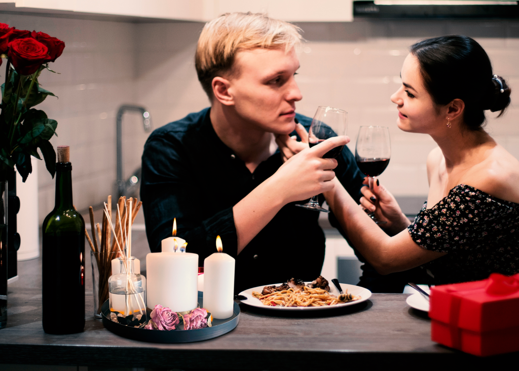 Couple in romantic dinner, love